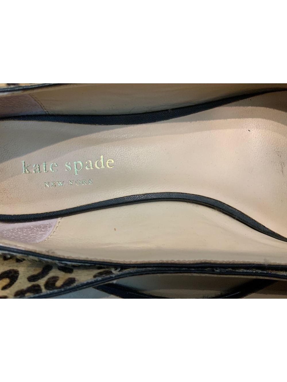 kate spade Leopard Print Pointed Flats with Black Bow and Gold Accent - Picture 2 of 4